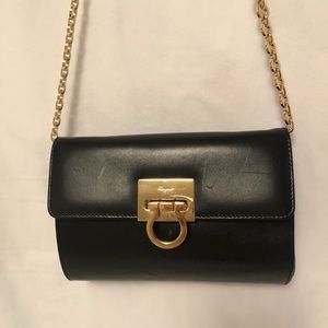 Matte black leather authentic Ferragamo handbag